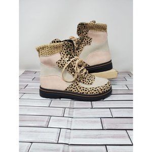 New Women’s Cheetah Pink High Top Lace Up Boots Shoes Size 9